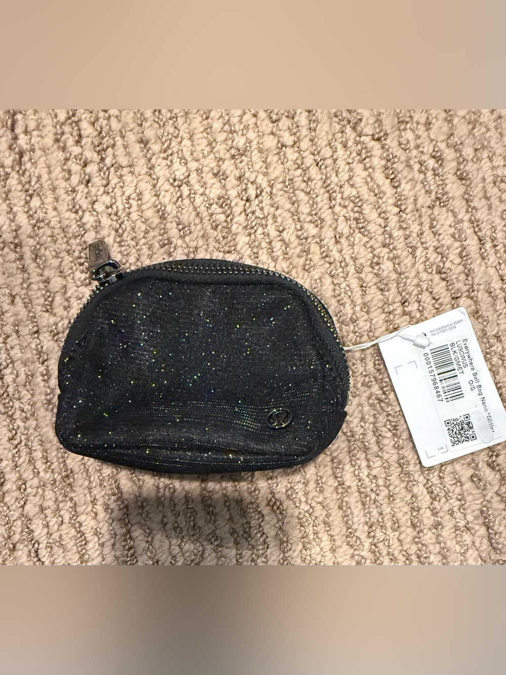 NWT Lululemon Black Glitter Everywhere Belt Bag Nano Coin Pouch